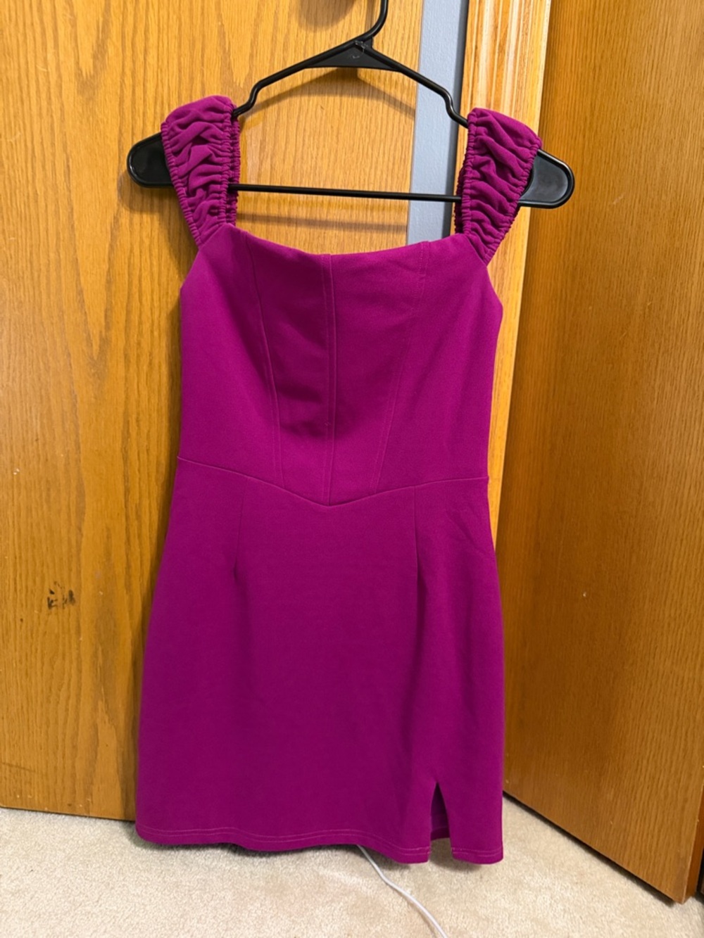 Olivaceous Fuchsia Ruched-Strap Mini Dress